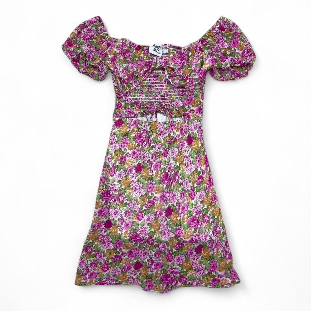 Princess Polly Nakita Pink/Purple Floral Mini Dress US 4 Cut Out Sundress
